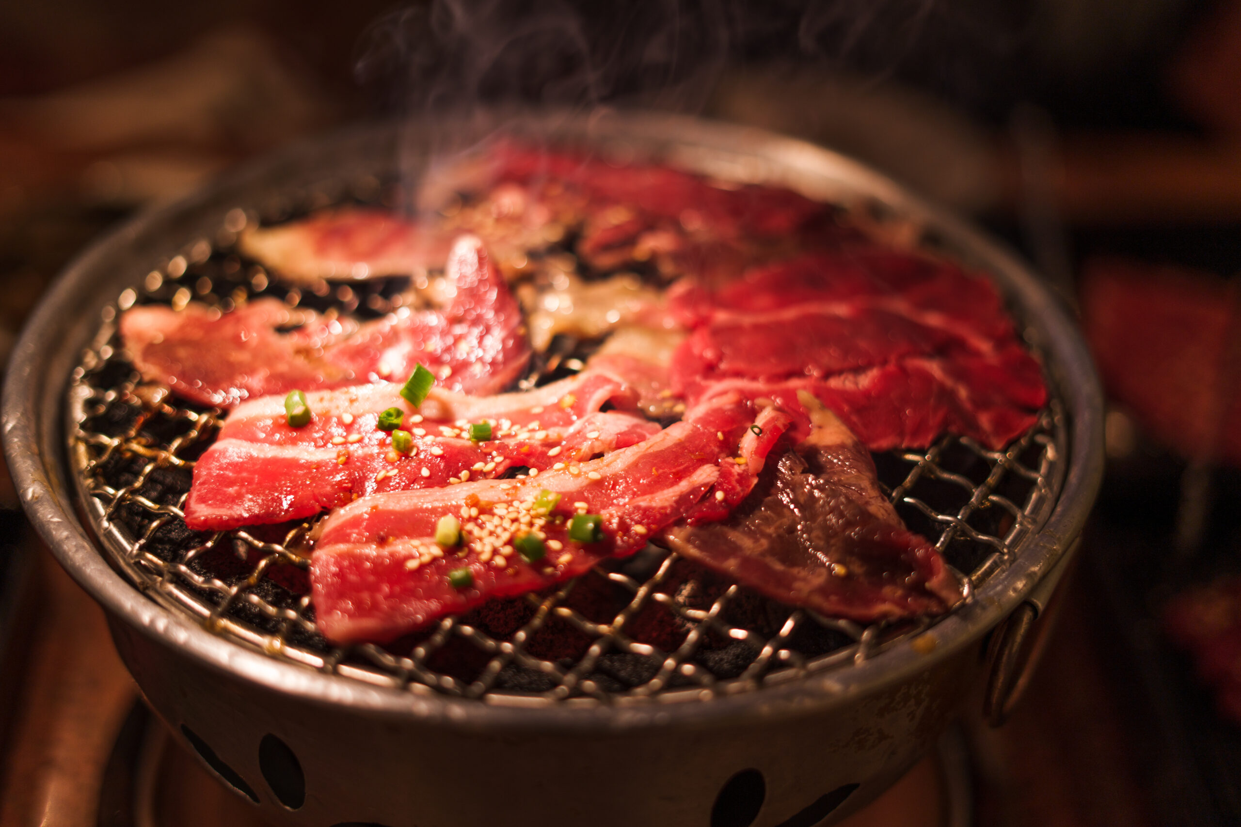 Grilling wagyu beef on charcoal grill ,Japanese barbecue roaster